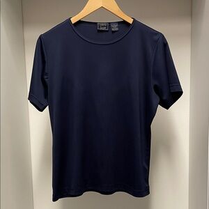 Laura Scott Dark Blue Short Sleeve Stretch Top Size L